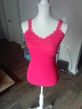 Abercrombie & Fitch Hot Pink Lace-Trim Ribbed Camisole